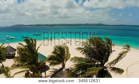 Tropical Landscape: Daco Island With Beautiful Beach, Palm Trees By Turquoise Water View From Above.