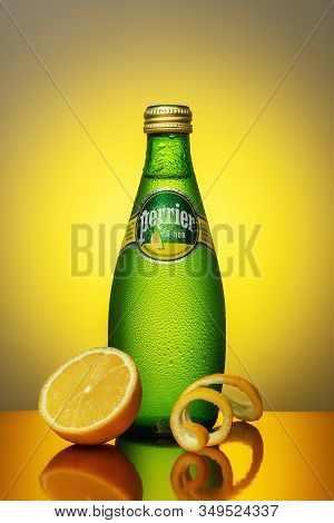 Heraklion, Greece -january 29, 2020: Product Photography Of Bottle Water Perrier.