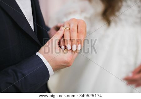 Wedding Couple Bide And Groom Get Married In A Church