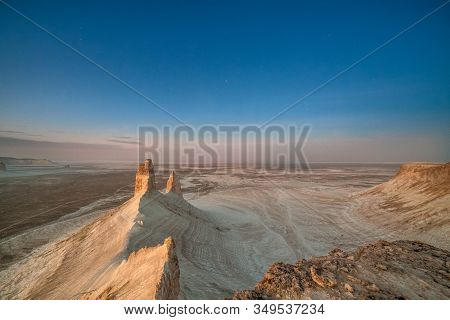Sunrise Over Ustyurt Plateau. District Of Boszhir. The Bottom Of A Dry Ocean Tethys. Kazakhstan. Sel