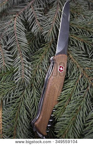 Ibach, Switzerland 02.02.2020 - Victorinox Swiss Army Knife Multitool Opened