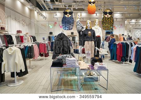 MOSCOW, RUSSIA - SEPTEMBER 14, 2019: interior shot of Larina store at Salaris shopping mall in Moscow.