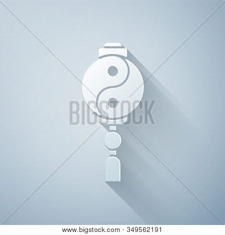 Paper Cut Yin Yang Symbol Of Harmony And Balance Icon Isolated On Grey Background. Paper Art Style. 