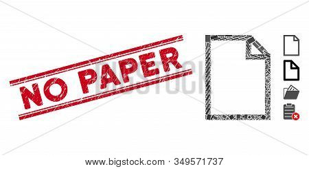 Mosaic New File Pictogram And Red No Paper Stamp Between Double Parallel Lines. Flat Vector New File