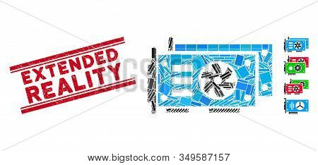 Mosaic Gpu Video Cards Icon And Red Extended Reality Seal Stamp Between Double Parallel Lines. Flat 