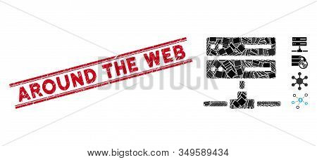 Mosaic Database Connection Pictogram And Red Around The Web Seal Stamp Between Double Parallel Lines
