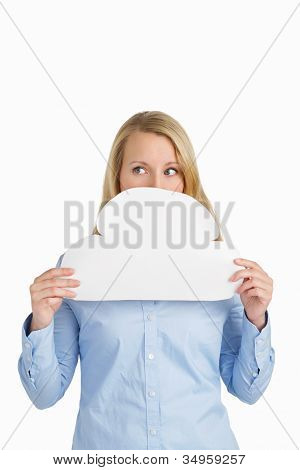 Female Hiding Behind A Paper Cloud