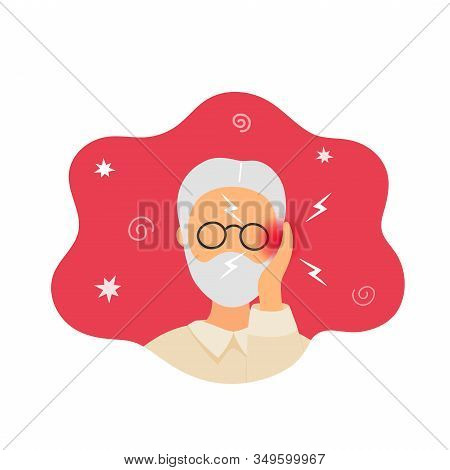 Old Man With Earache Touching His Ear. Flat Modern Trendy Style.vector Illustration Character Icon. 