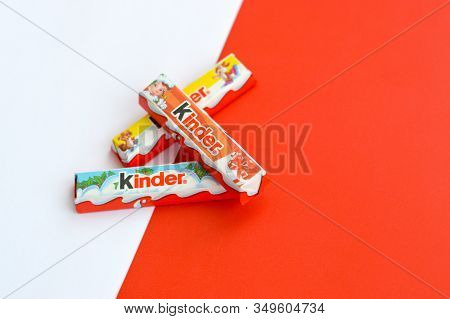 Kinder Small Chocolate Bars Made By Ferrero Spa. Kinder Is A Confectionery Product Brand Line Of Ita