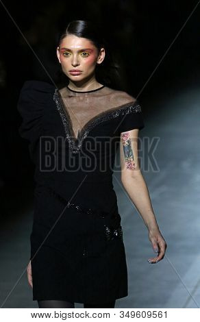 Kyiv, Ukraine - February 2, 2020: Model Presents A Collection Of Authentic Ukrainian Clothes By Desi