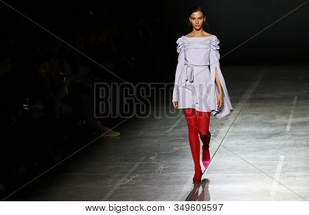 Kyiv, Ukraine - February 2, 2020: Model Presents A Collection Of Authentic Ukrainian Clothes By Desi