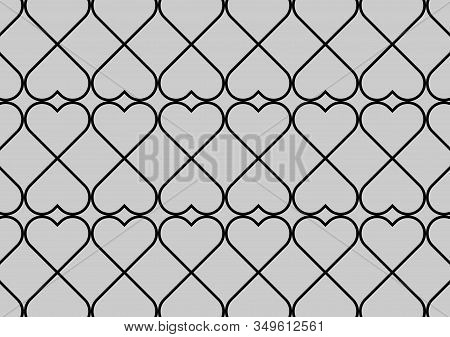 Abstract Heart Outline Pattern Vector Background. Heart Black And Grey Texture Background.