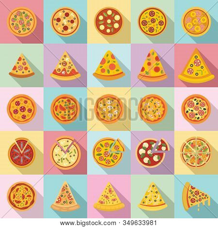 Pizza Icons Set. Flat Set Of Pizza Vector Icons For Web Design