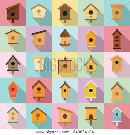 Bird House Icons Set. Flat Set Of Bird House Vector Icons For Web Design