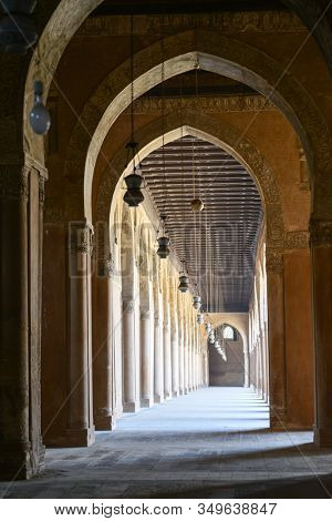 Ibn Tulun Mosque in Cairo, Egypt.  The Mosque is the oldest Mosque in the city and the mosque's original inscription slab identifies the date of completion as 265 AH or 879 AD.