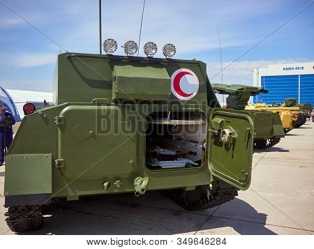 Astana, Kazakhstan - May 25, 2018: Armored Personnel Carrier Btr-80a At The Kadex Exhibition