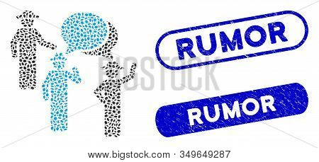 Mosaic Gentlemen Discussion And Grunge Stamp Seals With Rumor Caption. Mosaic Vector Gentlemen Discu