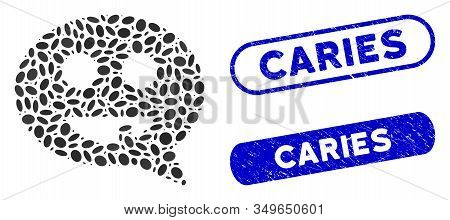 Mosaic Toothless Smiley Message And Distressed Stamp Seals With Caries Phrase. Mosaic Vector Toothle