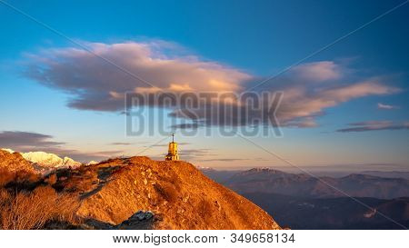 Winter Sunset From An Alpine Peak Of Friuli-venezia Giulia