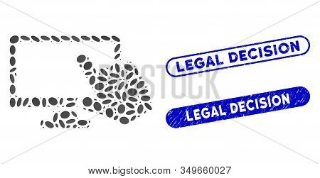 Mosaic Screen Point And Corroded Stamp Seals With Legal Decision Text. Mosaic Vector Screen Point Is