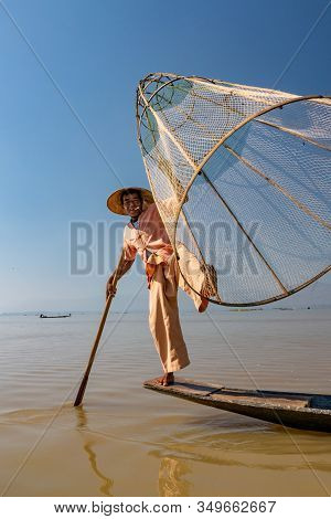Traditional Fishermen At Inle Lake In Myanmar