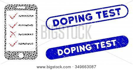 Mosaic Mobile Tasks And Grunge Stamp Seals With Doping Test Caption. Mosaic Vector Mobile Tasks Is F
