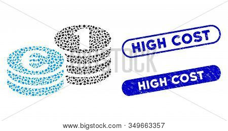 Collage Euro Coins And Corroded Stamp Seals With High Cost Text. Mosaic Vector Euro Coins Is Designe