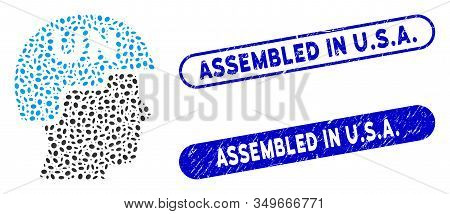 Mosaic United Nations Soldier Helmet And Rubber Stamp Seals With Assembled In U.s.a. Caption. Mosaic