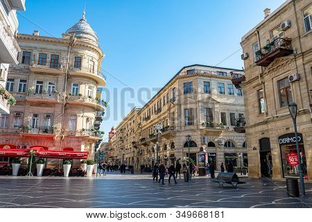 Baku, Azerbaijan 27 January 2020 - People Traveling In The Streets Of Baku.