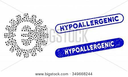 Mosaic Euro Cog And Rubber Stamp Seals With Hypoallergenic Phrase. Mosaic Vector Euro Cog Is Formed 