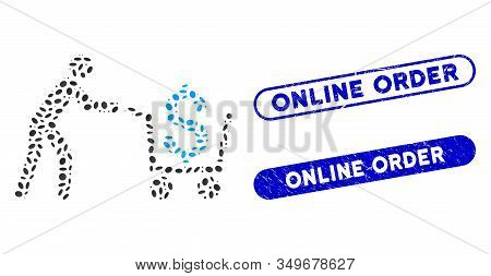 Collage Cash Out And Grunge Stamp Seals With Online Order Text. Mosaic Vector Cash Out Is Formed Wit