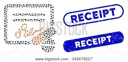 Mosaic Receipt And Rubber Stamp Seals With Receipt Caption. Mosaic Vector Receipt Is Created With Ra