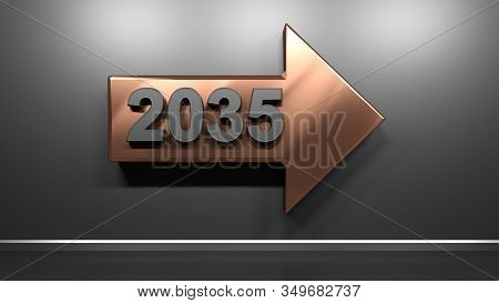 2035 Copper Arrow At Satin Black Wall - 3d Rendering Illustration