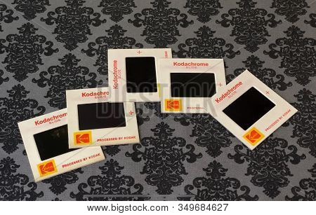 Woodbridge, New Jersey / United States - January 10, 2020: Five Vintage 35mm Kodachrome Slides, By K