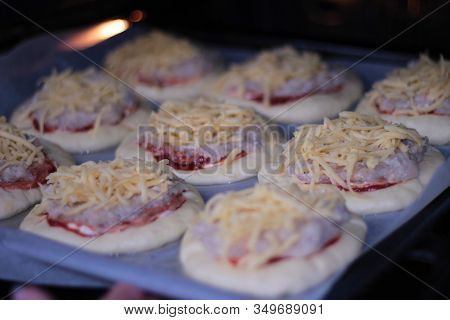 Raw Homemade Pizza With Meat . Raw Pastry. Semiproduct