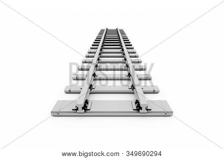 3D Rendering Of Railroad Tracks On White