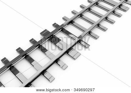3D Rendering Of Railroad Tracks On White