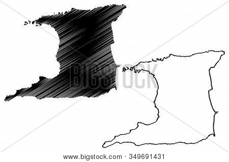 Trinidad Island (republic Of Trinidad And Tobago) Map Vector Illustration, Scribble Sketch Trinidad 