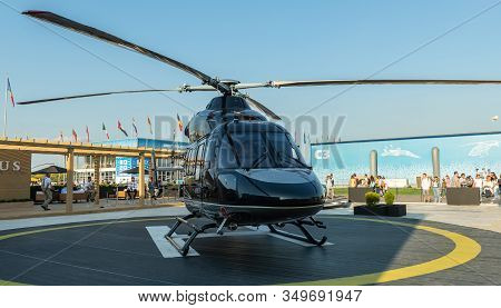 August 30, 2019 Zhukovsky, Russia. The Ansat Helicopter In The Aurus Design At The Maks-2019 Interna
