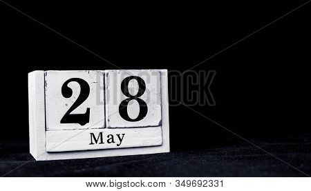 May 28th, Twenty-eighth Of May, Day 28 Of Month May - Vintage Wooden White Calendar Blocks On Black 