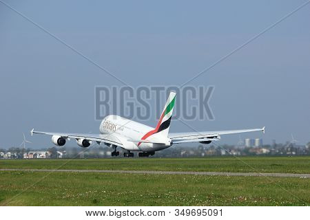 Amsterdam The Netherlands - May 6th, 2017: A6-eex Emirates Airbus A380-800 Takeoff From Polderbaan R