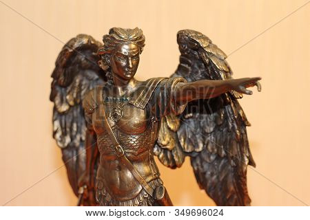Bronze Sculpture Of Archangel Michael With Wings And Sword