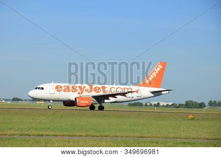Amsterdam, The Netherlands - June 9th 2016: G-ezbc Easyjet Airbus A319-111, Take Off From Polderbaan