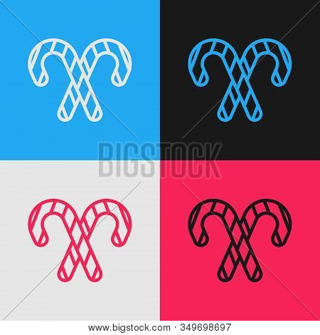 Color Line Christmas Candy Cane With Stripes Icon Isolated On Color Background. Merry Christmas And 