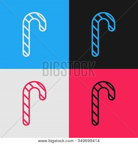 Color Line Christmas Candy Cane With Stripes Icon Isolated On Color Background. Merry Christmas And 