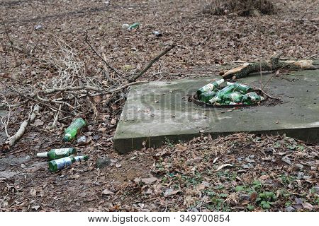 Scattered Bottles In The Park, Dirty Environment, Human Wrecking. Doneck 14.07.2020