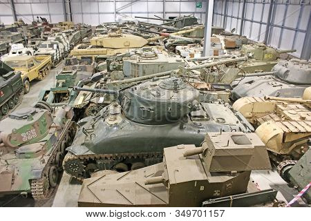 Vintage Military Tanks In Storeage On Display