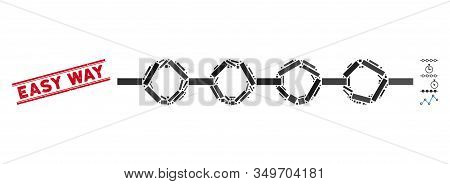 Mosaic Marked Line Icon And Red Easy Way Watermark Between Double Parallel Lines. Flat Vector Marked