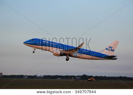 Amsterdam, The Netherlands  - June 1st, 2017: Ph-exl Klm Cityhopper Embraer Erj-175 Taking Off From 