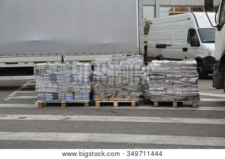 Newspapers At Pallets Rady For Shipping Transport
